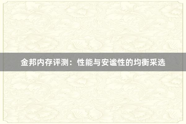 金邦内存评测：性能与安谧性的均衡采选